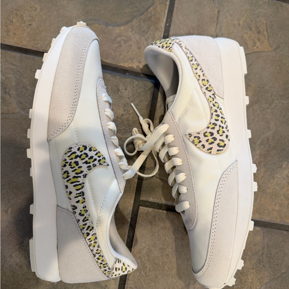 Nike Women's White Sneakers with Leopard-Print Swoosh